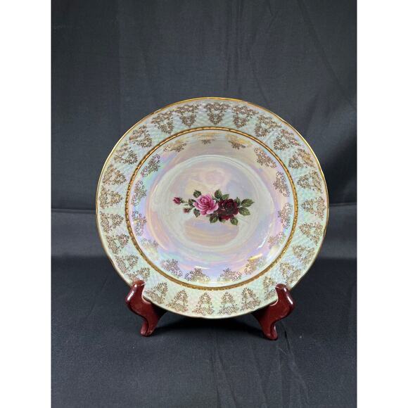 4X Fine China/Bohemian Porcelain Formalities Roses Plate Set Iridescent vintage - Picture 3 of 15